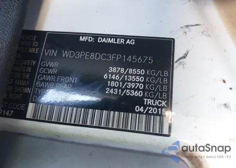 2015 Mercedes-Benz Sprinter 2500 High Roof z USA, uszkodzony, nr VIN WD3PE8DC3FP145675